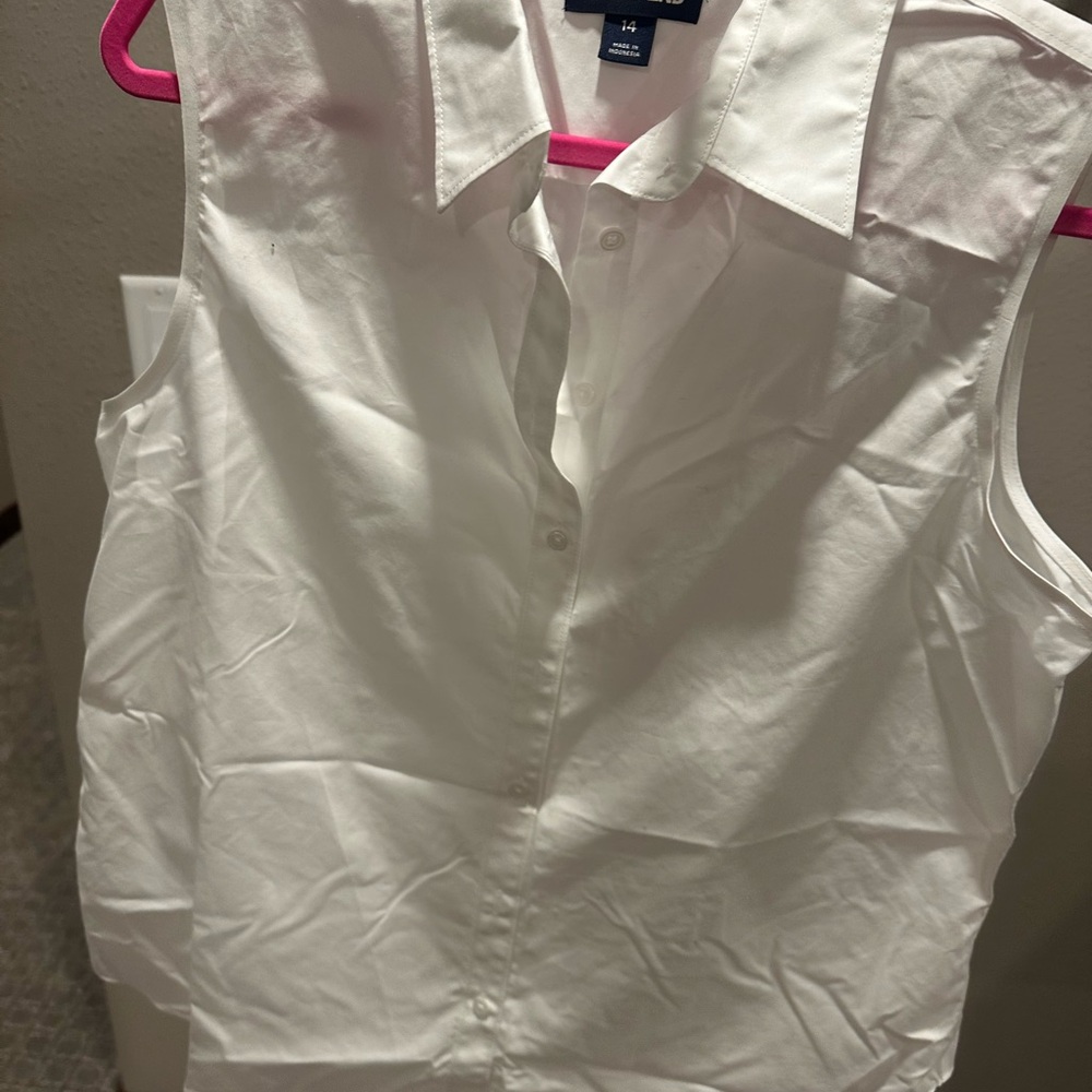 Lands' End White Sleeveless Button Down Shirt